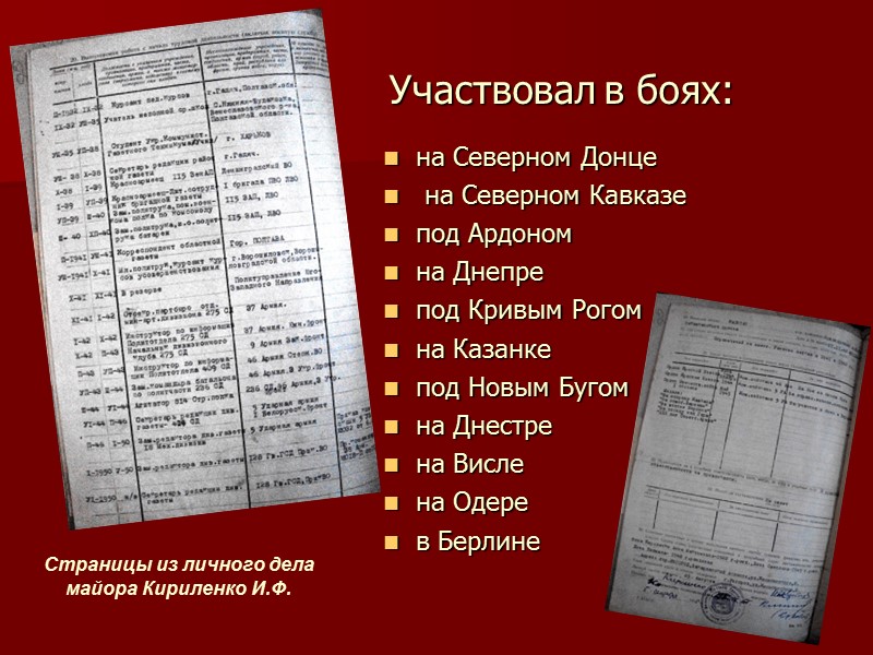 Участвовал в боях:  на Северном Донце  на Северном Кавказе  под Ардоном